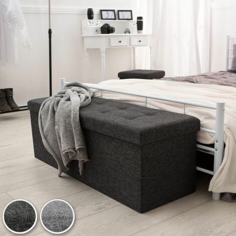 Stool - foldable, padded, polyester, large storage space, 110 x 38 x 38 cm - storage ottoman, shoe storage bench, hallway bench - light grey