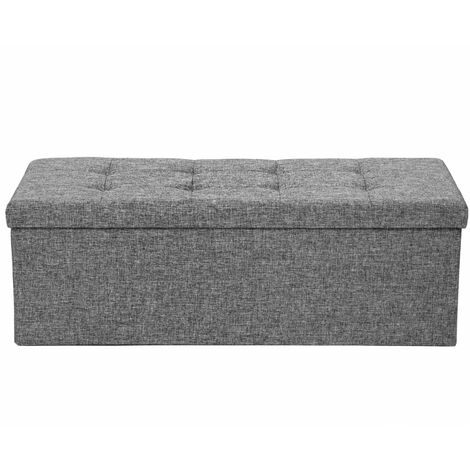 Stool - foldable, padded, polyester, large storage space, 110 x 38 x 38 cm - storage ottoman, shoe storage bench, hallway bench - light grey