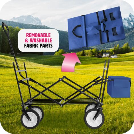 Garden Trolley - foldable, with roof, 3 pockets, transport bag, 80 kg capacity - garden cart, beach trolley, trolley cart - blue