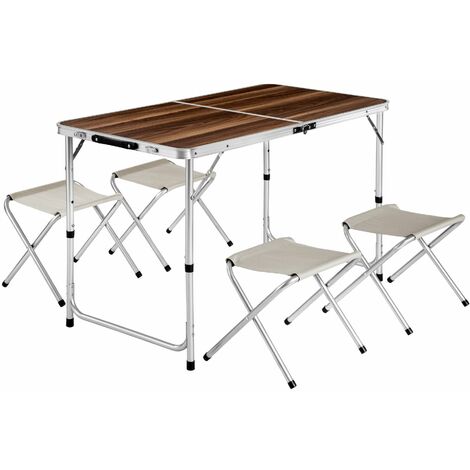 Camping table with 4 stools - folding table, trestle table, folding table and chairs - brown/white