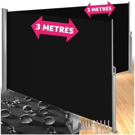 Double-sided garden privacy screen w/ retractable awnings - privacy screen, garden privacy screen, patio awning - 160 x 600 cm black