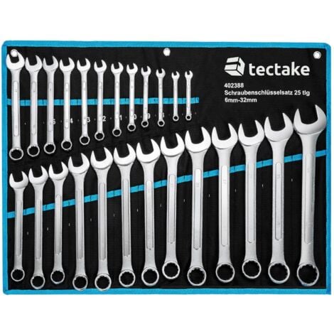 Spanner Set - 25-piece extensive selection, 6 - 32 mm, roll bag with eyelets included - wrench, crowfoot wrench set, ratchet spanner set - black/blue