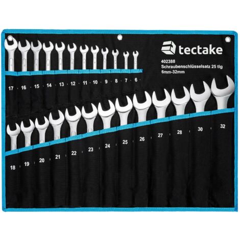 Spanner Set - 25-piece extensive selection, 6 - 32 mm, roll bag with eyelets included - wrench, crowfoot wrench set, ratchet spanner set - black/blue