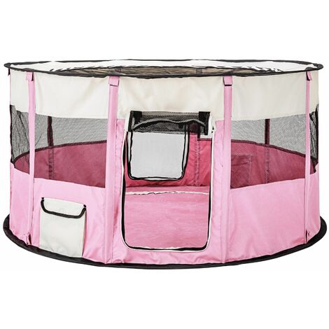 Dog Pen Carola - foldable, for indoor and outdoor use, 114 x 60.5 cm - dog playpen, puppy pen, puppy playpen - pink