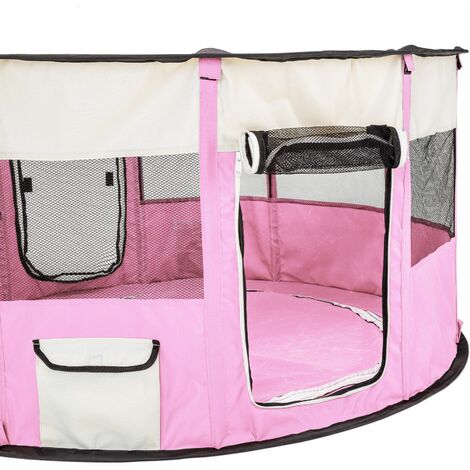 Dog Pen Carola - foldable, for indoor and outdoor use, 114 x 60.5 cm - dog playpen, puppy pen, puppy playpen - pink