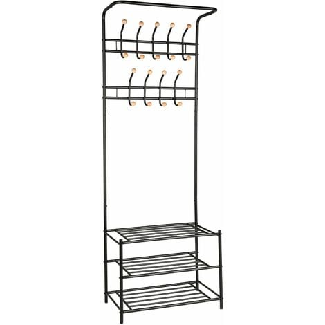 Wardrobe with shoe rack - clothes rack, shoe rack, clothes stand - black