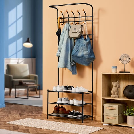 Yaheetech 18 Hooks Coat Rack with 3-Tier Shoe Rack Bench