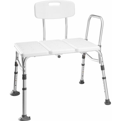 Bath seat with back- and armrest, adjustable height - shower chair, shower stool, shower seat - white