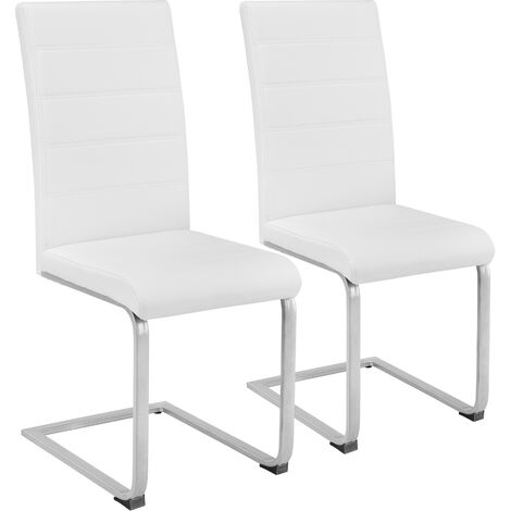 Dining Chairs Set - cantilevered, high backrest, flat steel frame - dining room chairs, kitchen chairs, dining table chairs - white Set of 2