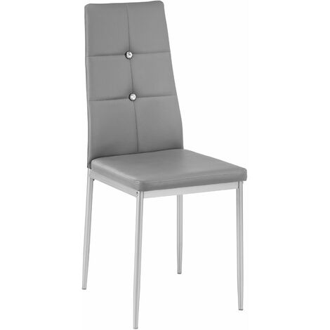 Dining Chairs Set of 6 - high backrest with rhinestones, padded, slim steel legs - dining room chairs, kitchen chairs, dining table chairs - grey