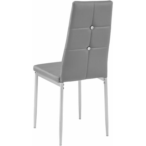 Dining Chairs Set of 6 - high backrest with rhinestones, padded, slim steel legs - dining room chairs, kitchen chairs, dining table chairs - grey