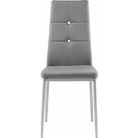 Dining Chairs Set of 6 - high backrest with rhinestones, padded, slim steel legs - dining room chairs, kitchen chairs, dining table chairs - grey