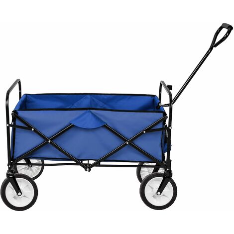 Garden Trolley - foldable with 2 mesh pockets, 80 kg load capacity - garden cart, beach trolley, trolley cart - blue