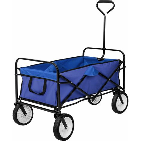 Garden Trolley - foldable with 2 mesh pockets, 80 kg load capacity - garden cart, beach trolley, trolley cart - blue