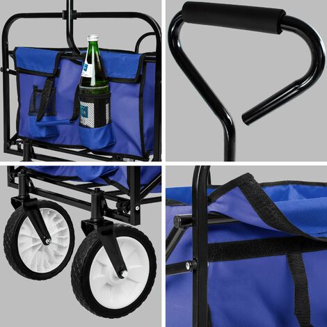 Garden Trolley - foldable with 2 mesh pockets, 80 kg load capacity - garden cart, beach trolley, trolley cart - blue