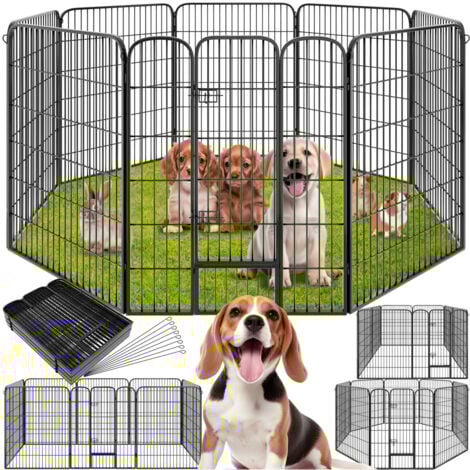 Dog Pen - 8 sections, foldable, door with double locking, ground anchoring possible - dog pen, dog playpen, puppy pen - 100 cm