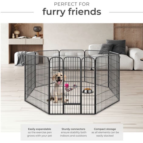 Dog Pen - 8 sections, foldable, door with double locking, ground anchoring possible - dog pen, dog playpen, puppy pen - 100 cm