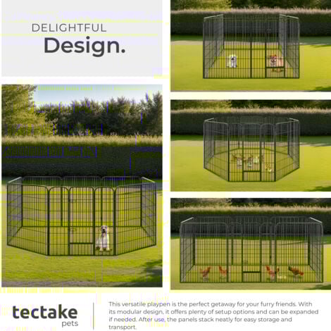 Dog Pen - 8 sections, foldable, door with double locking, ground anchoring possible - dog pen, dog playpen, puppy pen - 100 cm
