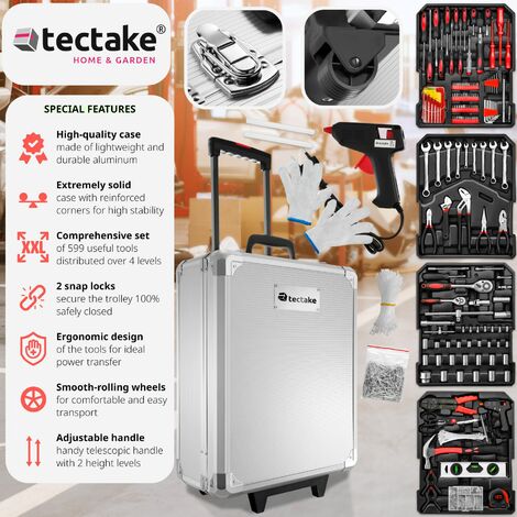 Tool Box and Tools - 599 piece tool set, 4 trays and wheels - tool box on wheels, tool case, tool trolley