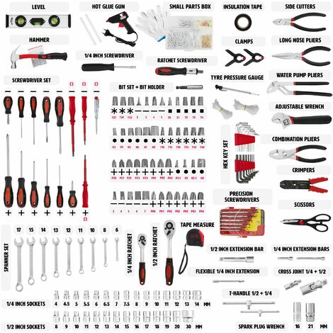 Tool Box and Tools - 599 piece tool set, 4 trays and wheels - tool box on wheels, tool case, tool trolley