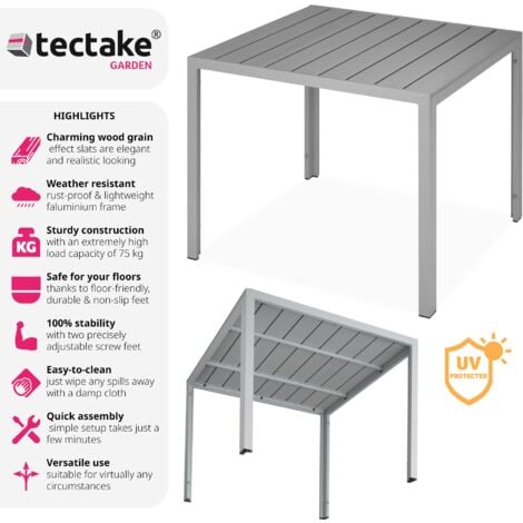 Garden Furniture Table Maren - aluminium, wood look, 90 x 90 x 74.5 cm - outdoor table, patio table, outdoor dining table - silver