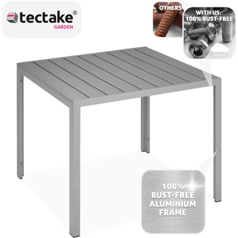 Garden Furniture Table Maren - aluminium, wood look, 90 x 90 x 74.5 cm - outdoor table, patio table, outdoor dining table - silver