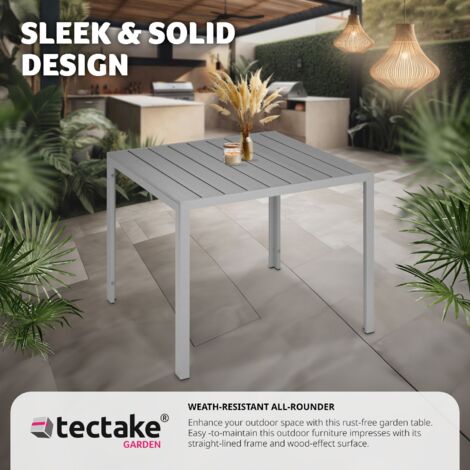 Garden Furniture Table Maren - aluminium, wood look, 90 x 90 x 74.5 cm - outdoor table, patio table, outdoor dining table - silver