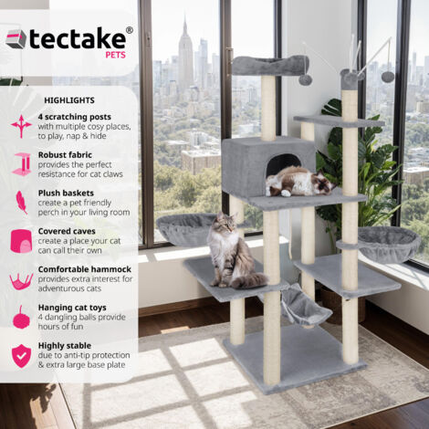 Cat Tree Lilou - 165 cm, sisal cat scratching post - cat scratching post, cat tower, scratching post - grey