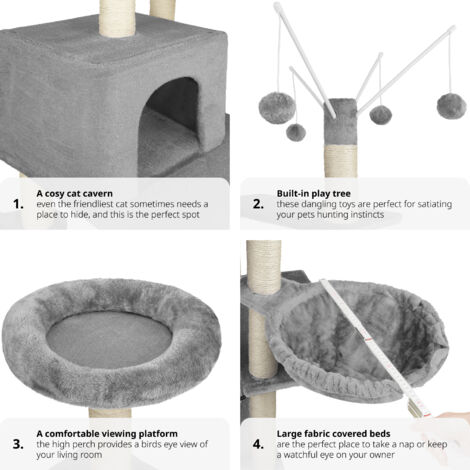 Cat Tree Lilou - 165 cm, sisal cat scratching post - cat scratching post, cat tower, scratching post - grey