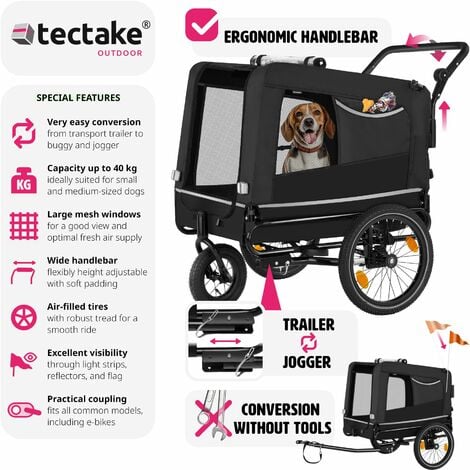 Dog Bike Trailer - multifunctional, foldable, including reflectors, leash and flag - bike carriers for dogs, dog bicycle trailer, doggo bike trailer - black