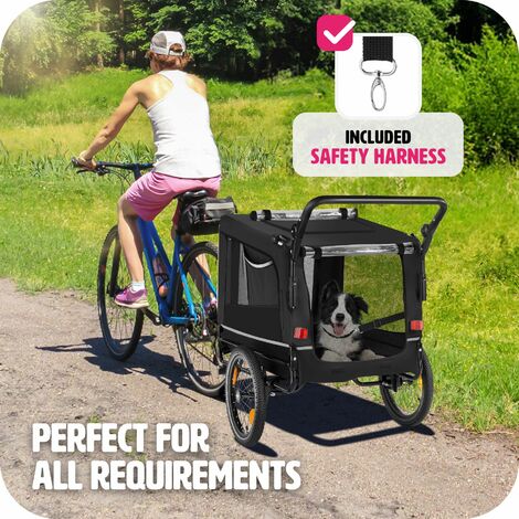 Dog Bike Trailer - multifunctional, foldable, including reflectors, leash and flag - bike carriers for dogs, dog bicycle trailer, doggo bike trailer - black