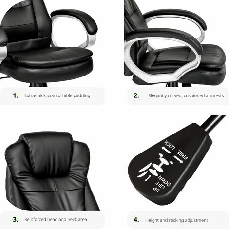 Office Chair Zulu - stepless height adjustment, padded armrests, ergonomic - desk chair, computer chair, ergonomic chair - black