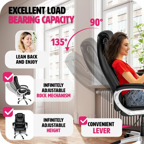 Office Chair Zulu - stepless height adjustment, padded armrests, ergonomic - desk chair, computer chair, ergonomic chair - black