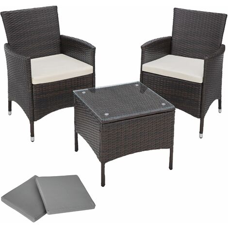Rattan garden furniture set Athens 2 chairs + table - garden tables and chairs, garden furniture set, outdoor table and chairs - brown