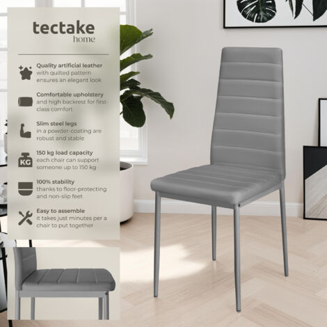Dining Chairs - high backrest, padded, synthetic leather - dining room chairs, kitchen chairs, dining table chairs - grey Set of 4