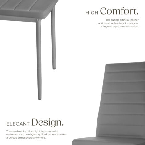 Dining Chairs - high backrest, padded, synthetic leather - dining room chairs, kitchen chairs, dining table chairs - grey Set of 4