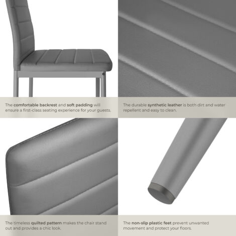Dining Chairs - high backrest, padded, synthetic leather - dining room chairs, kitchen chairs, dining table chairs - grey Set of 4