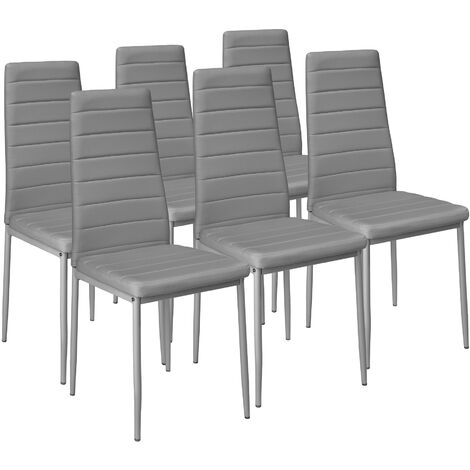6 Dining Chairs Synthetic Leather, Grey Faux Leather Dining Room Chairs