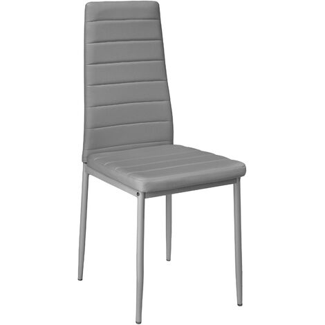 Dining Chairs Set of 6 - high backrest, padded, synthetic leather - dining room chairs, kitchen chairs, dining table chairs - grey