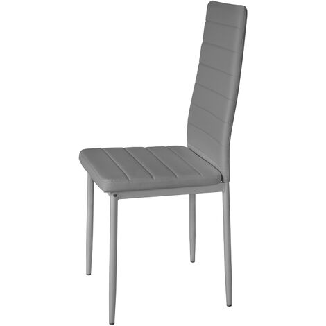 Dining Chairs Set of 6 - high backrest, padded, synthetic leather - dining room chairs, kitchen chairs, dining table chairs - grey