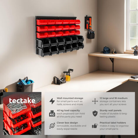 Shelving Storage Boxes - rack for small parts, 30 compartments, 12 large, 18 medium - small storage boxes, small plastic storage boxes, storage rack