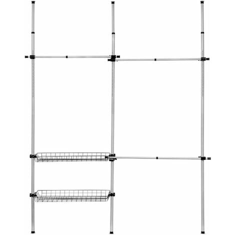 Wardrobe Clothes Rail System - 3 rails and 2 baskets - clothes rack, wardrobe rail, clothes hanging rail