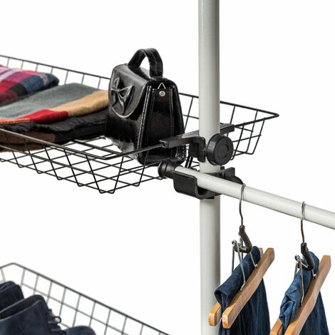 Wardrobe Clothes Rail System - 3 rails and 2 baskets - clothes rack, wardrobe rail, clothes hanging rail