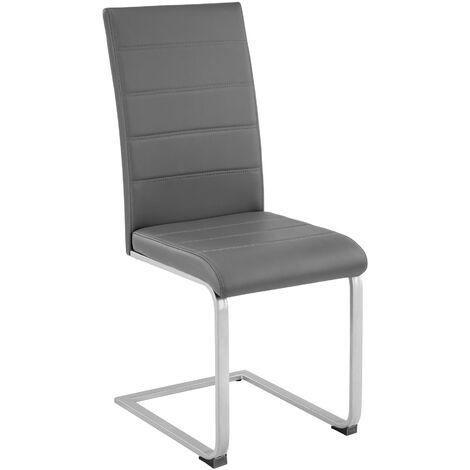 Dining Chairs Set - cantilevered, high backrest, flat steel frame - dining room chairs, kitchen chairs, dining table chairs - grey Set of 2