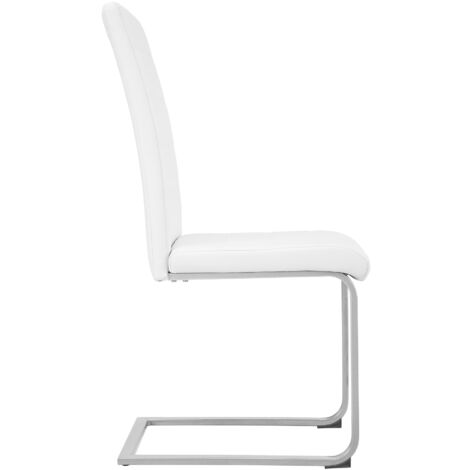 Dining Chairs Set - cantilevered, high backrest, flat steel frame - dining room chairs, kitchen chairs, dining table chairs - white Set of 4