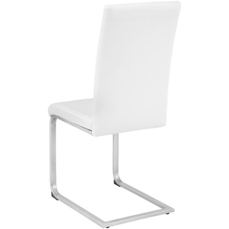 Dining Chairs Set - cantilevered, high backrest, flat steel frame - dining room chairs, kitchen chairs, dining table chairs - white Set of 4