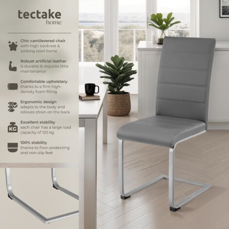 Dining Chairs - cantilevered, high backrest, flat steel frame - dining room chairs, kitchen chairs, dining table chairs - grey Set of 4