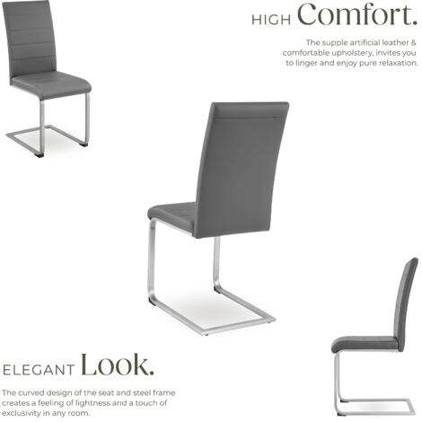 Dining Chairs - cantilevered, high backrest, flat steel frame - dining room chairs, kitchen chairs, dining table chairs - grey Set of 4