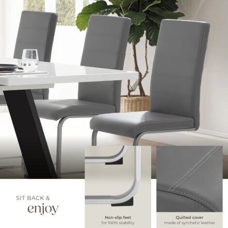 Dining Chairs - cantilevered, high backrest, flat steel frame - dining room chairs, kitchen chairs, dining table chairs - grey Set of 4