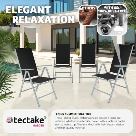 Garden Chairs Set of 4 - foldable, aluminium, 7-position adjustable backrest - reclining garden chairs, garden recliners, outdoor chairs - silver